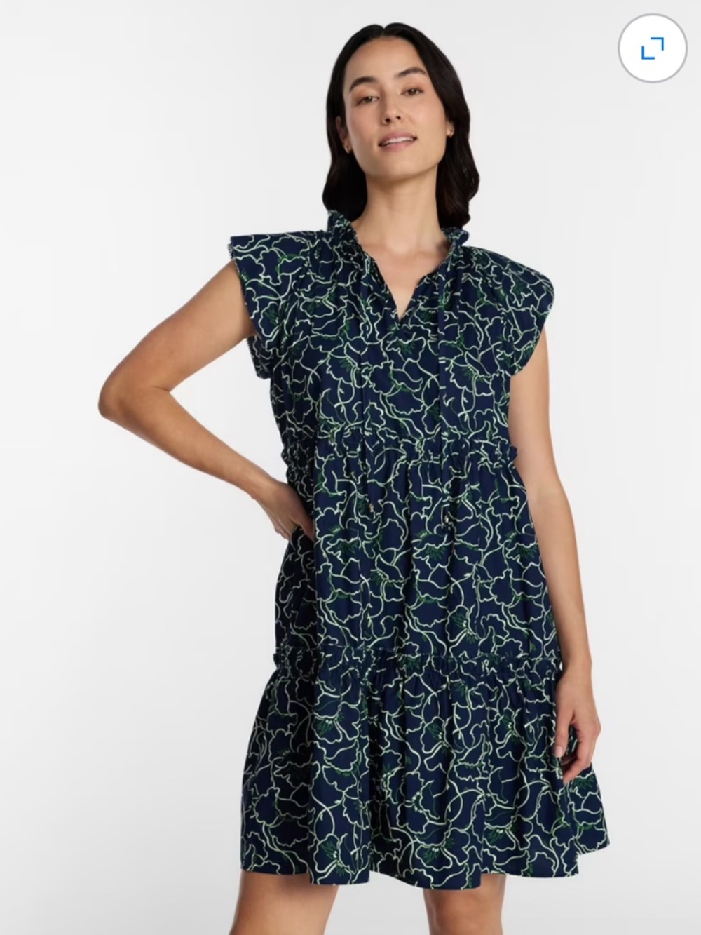 Time and Tru Women's Tiered Cotton Mini Dress with Flutter Sleeves